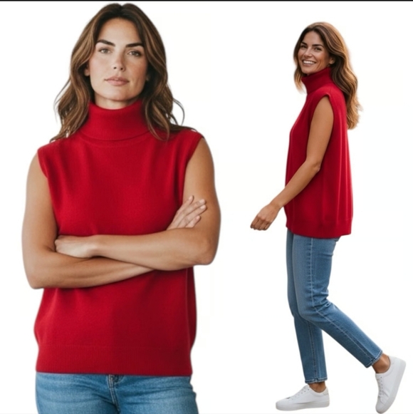 ANTONIO MELANI Sweaters - Antonio Melani 100% Cashmere Red Sleeveless Turtleneck Sweater Vest Sz Large NWT